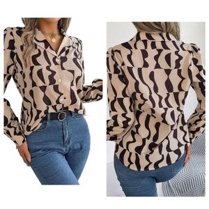 Long Sleeve Geometric Printed Top